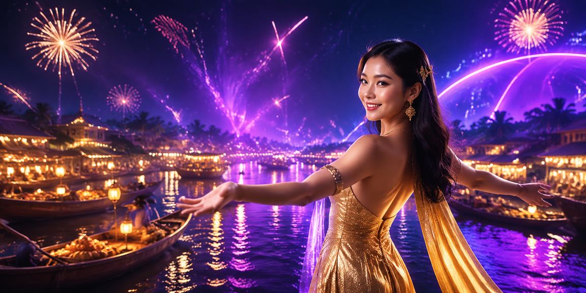 Ánh đèn neon casino giải trí vùng Mekong rực rỡ về đêm với sông nước
