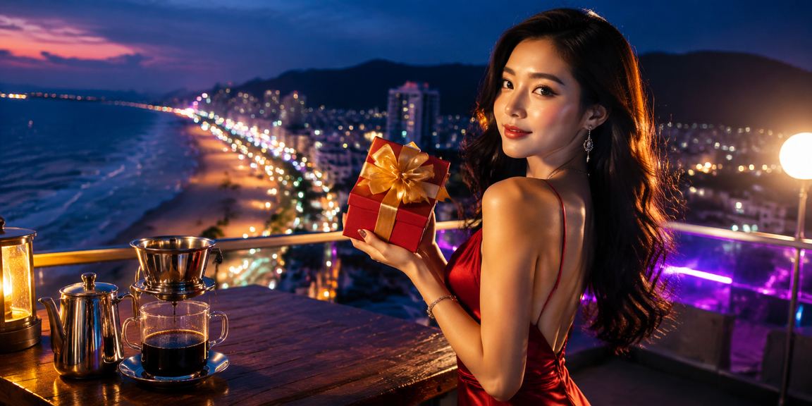 Người dùng Vũng Tàu thưởng thức cà phê và nhận bì đỏ thưởng bên bãi biển